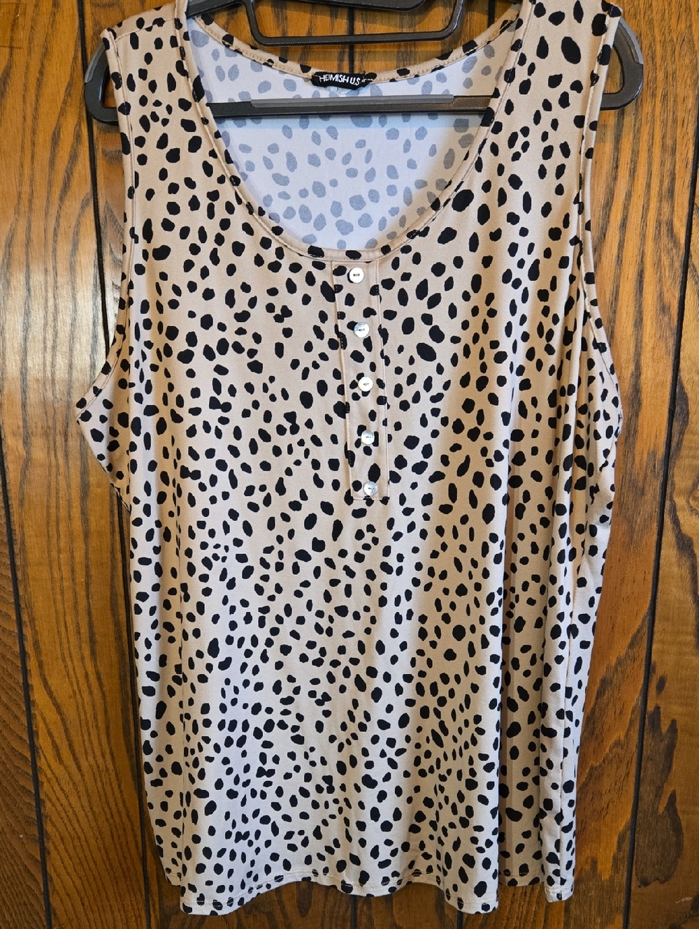 HEIMISH USA Beige Tank with Black Spot Henley Buttons